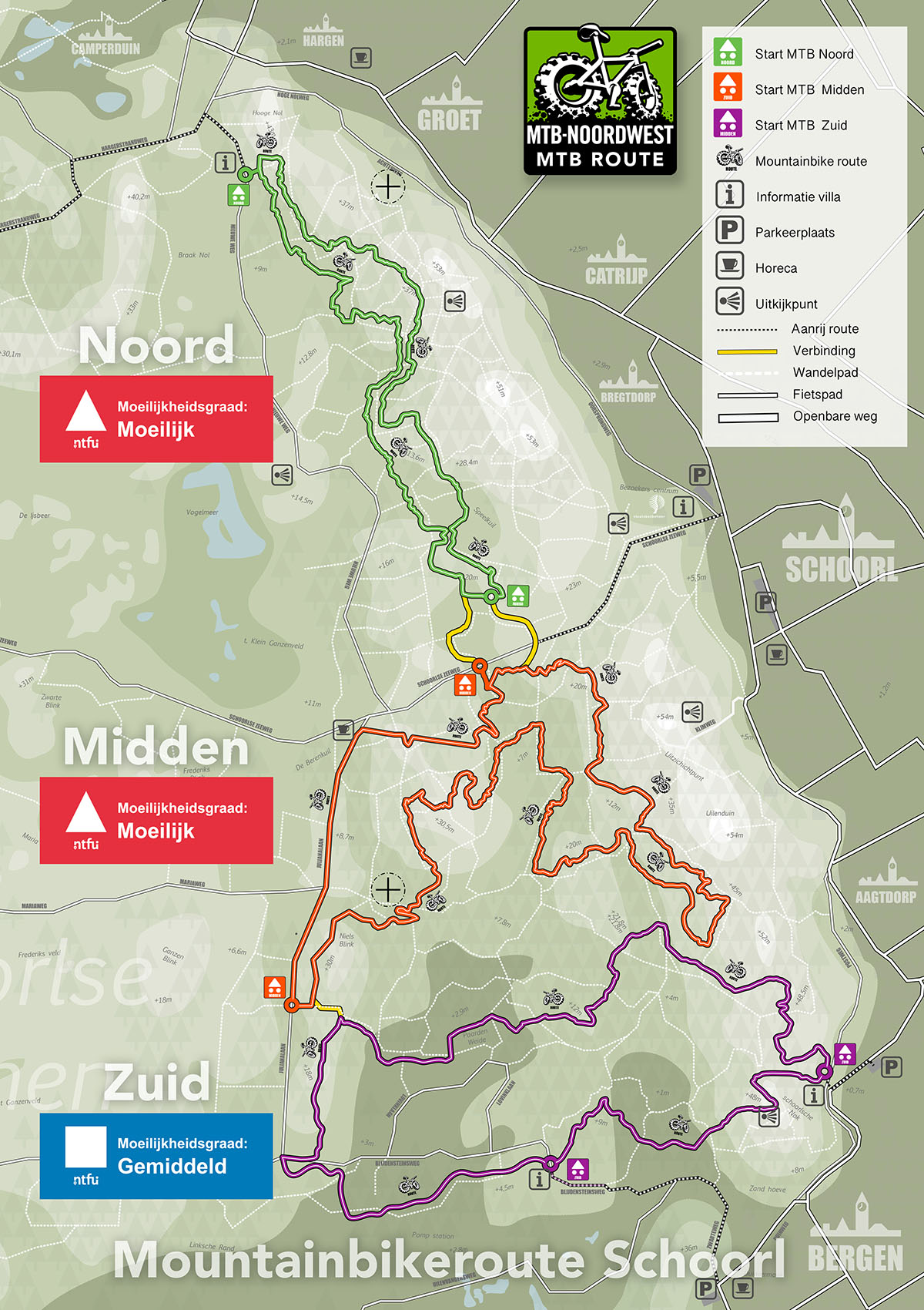 Mountainbikeroutes Schoorl – MTB routes Schoorlse Duinen – Routenetwerk overzicht Schoorl 2.0